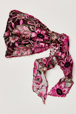 Cimaroon Floral Hair Scarf by Curried Myrrh at Free People in Hot Pink