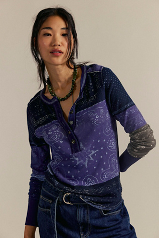 We The Free Indie Printed Cuff at Free People in Blue, Size: S