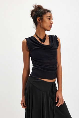 Brynn Mesh Cowl-Neck Tank Top by Free People in Black, Size: L