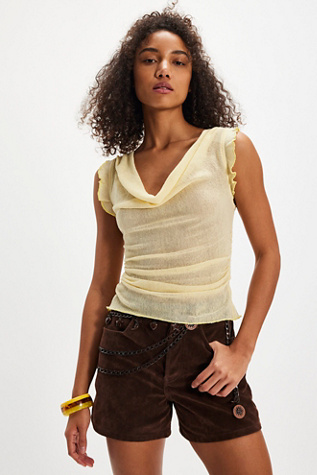 Brynn Mesh Cowl-Neck Tank Top at Free People in Yellow, Size: M