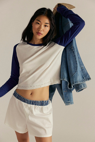 We The Free Deja Vu Long Sleeve at Free People in White And Navy Combo, Size: Large