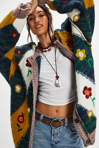 Flower Petal Cardigan by Free People in Green, Size: L