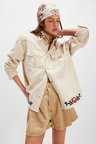Profound Western Floral Denim Shirt at Free People in White, Size: S