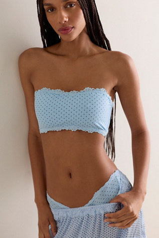 Charlie Lace Microfiber Bandeau by Intimately at Free People in Dots Blue Finch Combo, Size: Medium