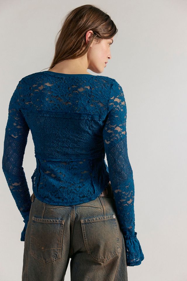 Sheer Lace Flared Long Sleeve Top #1