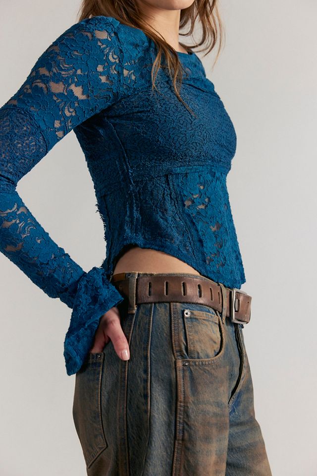 Sheer Lace Flared Long Sleeve Top #2