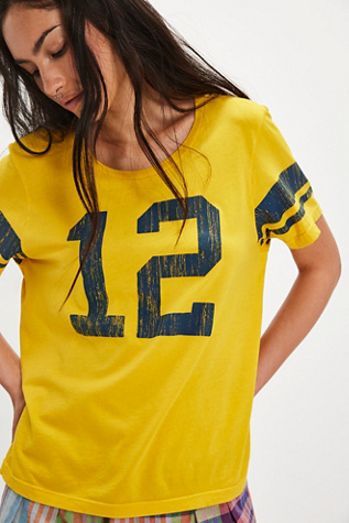 Throwback Sports Tee by Ragabond at Free People in Vintage Yellow, Size: Medium