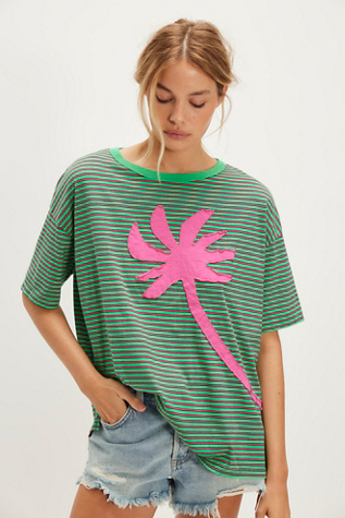 Striped Palm Applique Tee by Ragabond at Free People in Green, Size: S