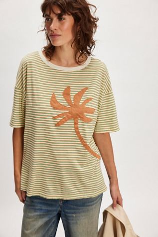 Striped Palm Applique Tee by Ragabond at Free People in Green, Size: M