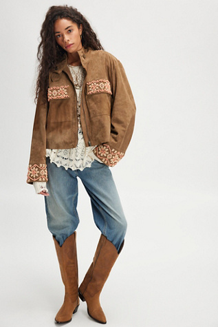 Bali Fading Moon Cropped Jacket at Free People in Olive Brown, Size: Small