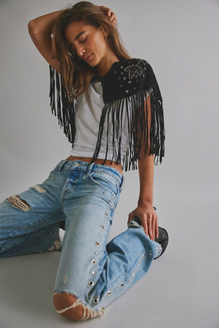 Lights Out Embellished Suede Cape at Free People in Black