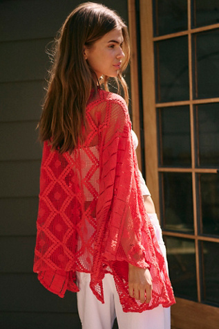 Off The Coast Crochet Layer Top by Free People in Red