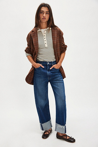 MOTHER The Half-Pipe Ankle Cuff Jeans at Free People in Dark Wash, Size: 28