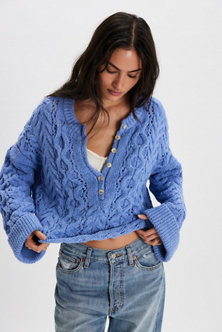 Polly Cable-Knit Sweater by Free People in Purple, Size: XS