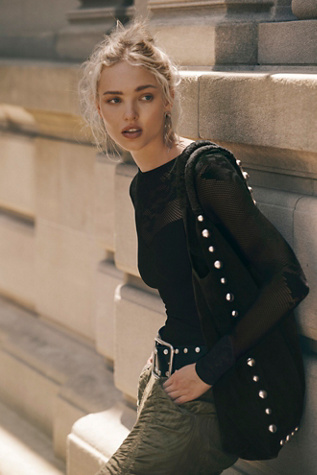 See You Soon Studded Tote at Free People in Bitter Bark