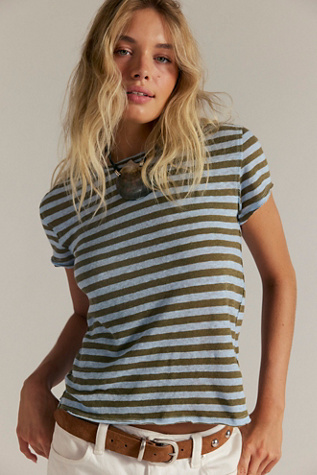 We The Free Nora Striped Tee at Free People in Green Combo, Size: XL