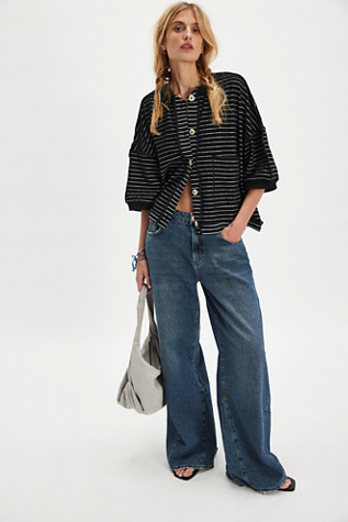 Matilda Striped Terry Cardigan at Free People in Black Combo, Size: Medium