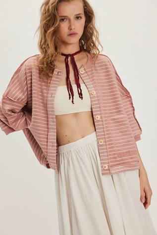 Matilda Striped Terry Cardigan at Free People in Mauve, Size: Small