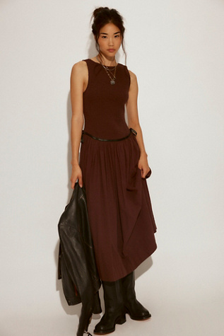 Nightingale Seersucker Midi Dress at Free People in Hot Fudge Combo, Size: Small