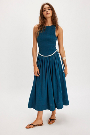 Nightingale Seersucker Midi Dress at Free People in Seaside Combo, Size: Large