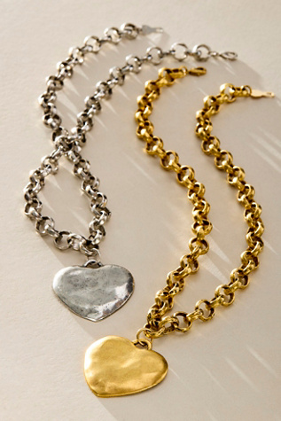 Bracha Short Puffy Heart Necklace at Free People in Silver