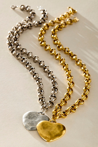 Bracha Long Puffy Heart Necklace at Free People in Silver
