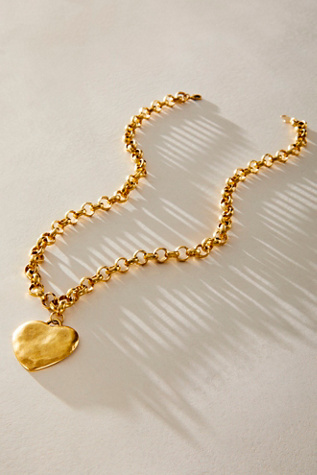 Bracha Long Puffy Heart Necklace at Free People in Gold