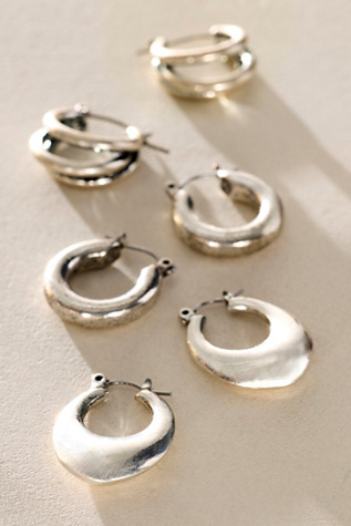 Everyday Hoops, Set of 3 by Free People in Silver