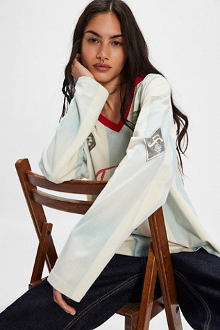 Found Stripe Sport LS Jersey at Free People in Blue, Size: S