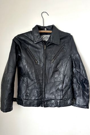 Vintage 1980s Black Patchwork Leather Jacket Selected by Grievous Angel Vintage