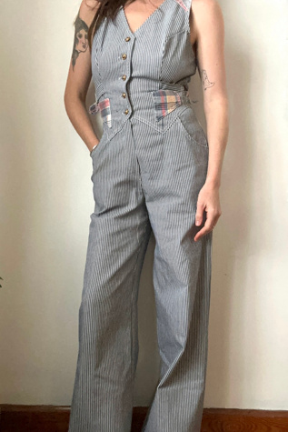 Vintage 1970s Hickory Stripe and Plaid Jumpsuit Selected by Grievous Angel Vintage