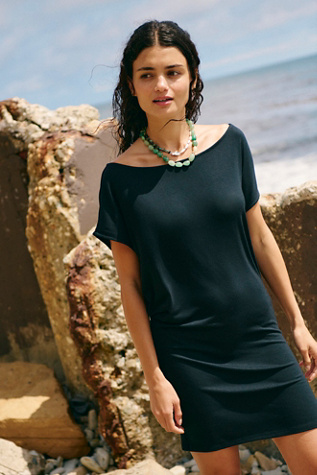 Good Feels Short-Sleeve Mini Dress by free-est at Free People in Black, Size: S