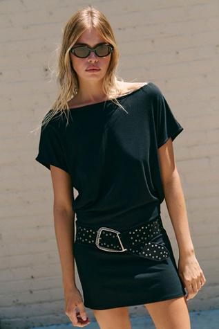 Good Feels Short-Sleeve Mini Dress by free-est at Free People in Black, Size: S
