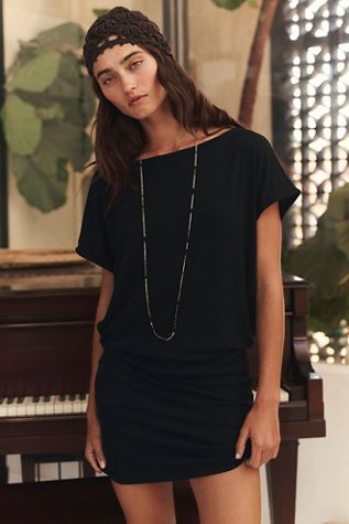 free people black linen mini dress So Far Summer Stretch RENE, Long Sleeve Asymmetric ModelK_Wedding fit:Petite