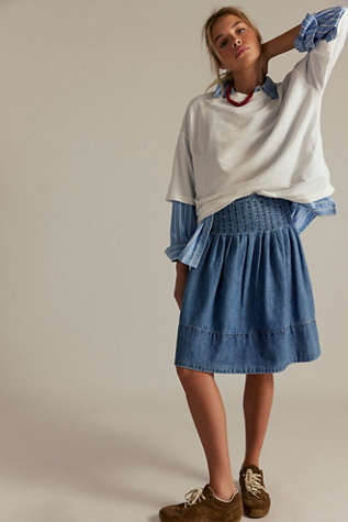 We The Free Peyton Pintuck Denim Midi Skirt