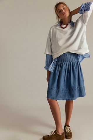 We The Free Peyton Pintuck Denim Midi Skirt