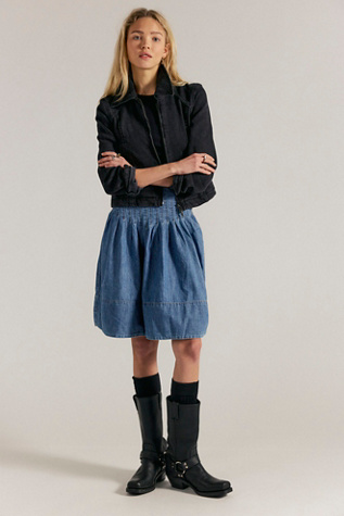 We The Free Peyton Pintuck Denim Midi Skirt at Free People in Blue, Size: US 8