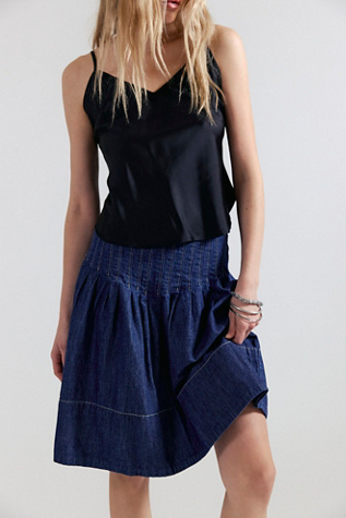 We The Free Peyton Pintuck Denim Midi Skirt at Free People in Cruise Control, Size: US 4