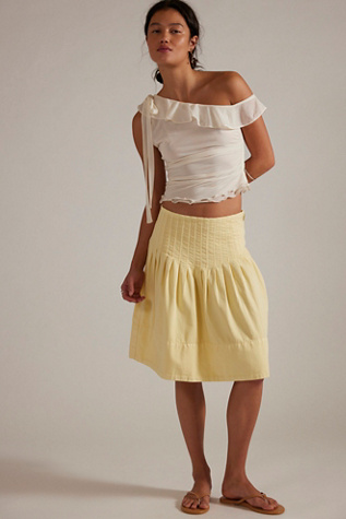 We The Free Peyton Pintuck Denim Midi Skirt at Free People in Lemon Mairmba, Size: US 2