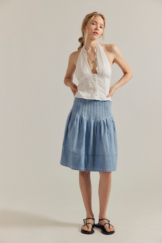 We The Free Peyton Pintuck Denim Midi Skirt at Free People in Blue, Size: US 8