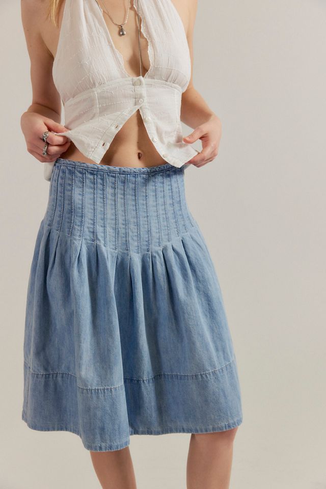 We The Free Peyton Pintuck Denim Midi Skirt #1