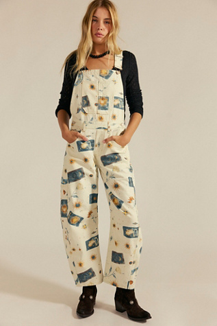 We The Free Good Luck Printed Overalls at Free People in White, Size: XL