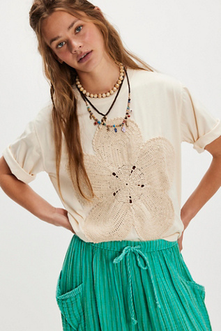 The Tales Crochet Flower Tee at Free People in White, Size: XS