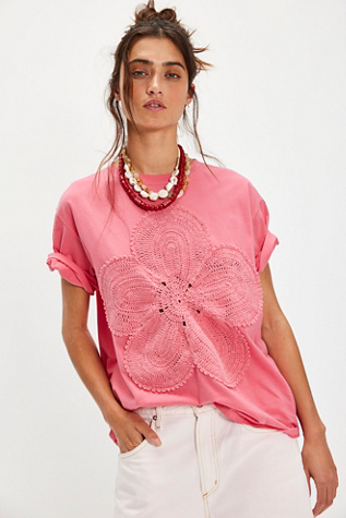 The Tales Crochet Flower Tee at Free People in Pink, Size: S