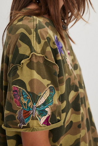 Denim and Bone Applique Tee at Free People in Camo, Size: XS