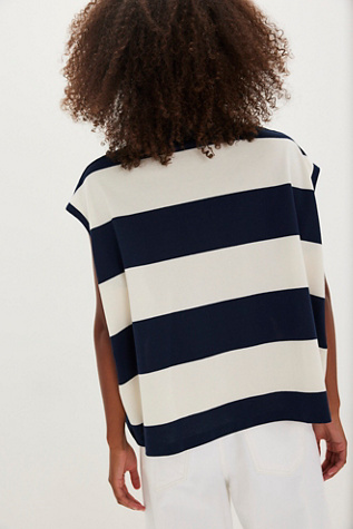Denim and Bone Striped Crab Henley