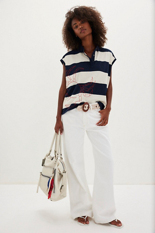 Denim and Bone Striped Crab Henley
