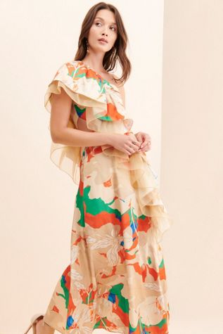 Mandira Wirk Ruffled One-Shoulder Floral Dress