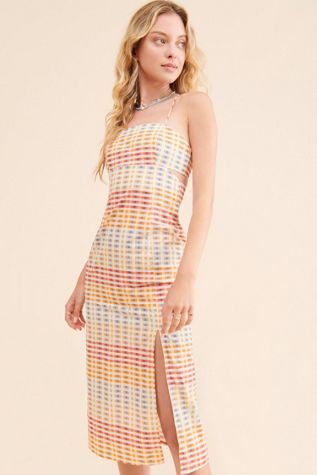 Another Girl Plaid Cutout Midi Dress