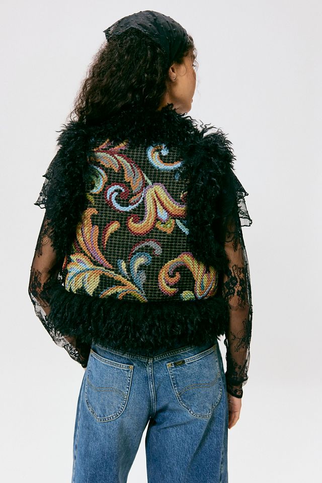 Anna Sui Tapestry Faux Fur Trim Vest #1